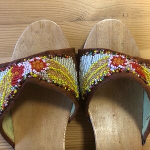 Beaded Women's Sandals - Brown and Yellow